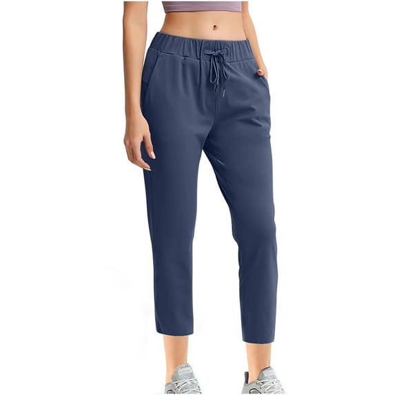 RYRJJ Women's Capri Joggers Pants Lightweight Quick Dry Loose Comfy Drawstring Workout Sweatpants Lounge Crop Pants with Pockets(Blue,L)