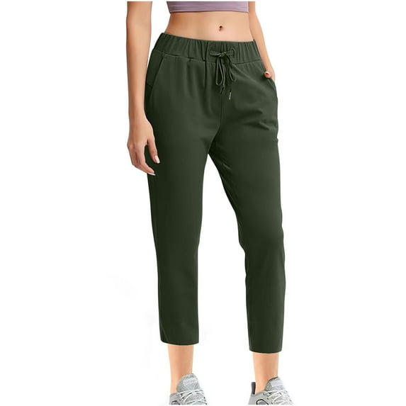 RYRJJ Women's Capri Joggers Pants Lightweight Quick Dry Loose Comfy Drawstring Workout Sweatpants Lounge Crop Pants with Pockets(Green,XL)