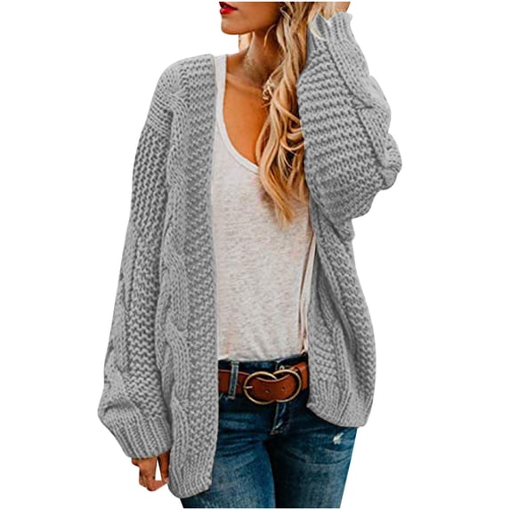 RYRJJ Women's Cardigan Sweaters Fall Open Front Long Lantern Sleeve Slouchy Cardigan Oversized Chunky Cable Knit Sweater Coat