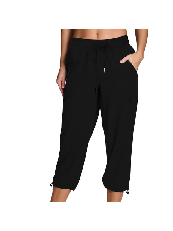 Women's Cargo Capris Hiking Pants Lightweight Quick Dry Outdoor Athletic Travel Casual Loose Comfy Cropped Trousers with Pockets(Black,M)