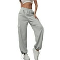 thumbnail image 1 of RYRJJ Women's Cargo Joggers Sweatpants Athletic Workout Running Baggy Lounge Pants Casual High Waisted Pnats with Pockets(Gray,M), 1 of 5