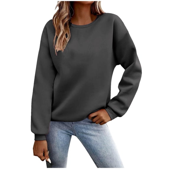 RYRJJ Women's Casual Crewneck Sweatshirts 2024 Spring Fall Clothes Loose Long Sleeve Lightweight Pullover Shirts Basic Sweatshirt Tops(Dark Gray,L)