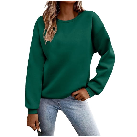 RYRJJ Women's Casual Crewneck Sweatshirts 2024 Spring Fall Clothes Loose Long Sleeve Lightweight Pullover Shirts Basic Sweatshirt Tops(Green,S)