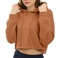 thumbnail image 1 of RYRJJ Women's Casual Cropped Hoodie Lightweight Long Sleeves Drawstring Sweatshirts Cute Pullover Loose Workout Crop Tops(Brown,S), 1 of 5