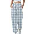 thumbnail image 1 of RYRJJ Women's Cinch Bottom Plaid Sweatpants Pockets Drawstring High Waist Sporty Gym Athletic Fit Jogger Pants Lounge Trousers Blue XXL, 1 of 5