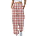 thumbnail image 1 of RYRJJ Women's Cinch Bottom Plaid Sweatpants Pockets Drawstring High Waist Sporty Gym Athletic Fit Jogger Pants Lounge Trousers Pink M, 1 of 5