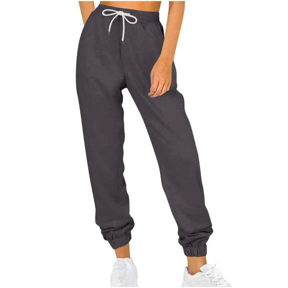 RYRJJ Women's Cinch Bottom Sweatpants Athletic Joggers Lounge Pants Drawstring Waist Baggy Trousers with Pockets(Dark Gray,XXL)