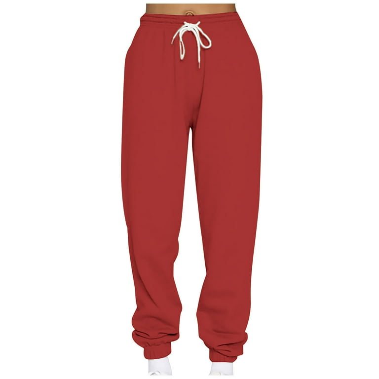 RYRJJ Women s Cinch Bottom Sweatpants Baggy Fleece Lined Lounge Pants Comfy High Waisted Drawstring Joggers Sporty Trousers with Pockets Red 3XL Walmart