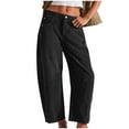 thumbnail image 1 of RYRJJ Women's Corduroy Pants Barrel Mid-Rise Elastic Waist Cord Pants Casual Wide Leg Baggy Trouser with Pockets(Black,L), 1 of 7
