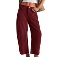 thumbnail image 1 of RYRJJ Women's Corduroy Pants Barrel Mid-Rise Elastic Waist Cord Pants Casual Wide Leg Baggy Trouser with Pockets(Wine,XXL), 1 of 7