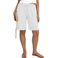 thumbnail image 1 of RYRJJ Women's Cotton Linen Bermuda Shorts Knee Length Drawstring High Waisted Casual Beach Summer Shorts with Pockets(White,M), 1 of 6
