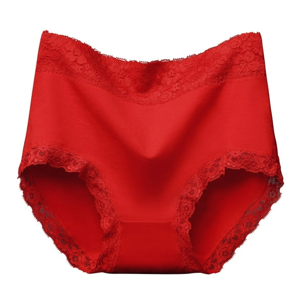 RYRJJ Women's Cotton Underwear Seamless High Waisted Butt Lift Ladies Panties Lace Trim Full Coverage Briefs Comfy Breathable Stretch Underpants(Red,XL)