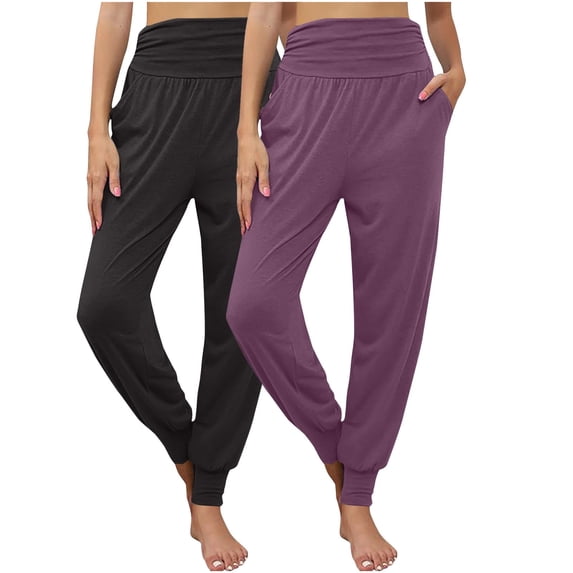 RYRJJ Women's Cozy Yoga Joggers Pants Loose Workout Sweatpants Comfy Lounge Pants with Pockets(z-2PCS Purple+Dark Gray,XXL)