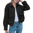thumbnail image 1 of RYRJJ Women's Cropped Jacket Casual Zip Up Lapel Lightweight Work Jackets with Pockets Windbreaker Outerwear(Black,M), 1 of 7