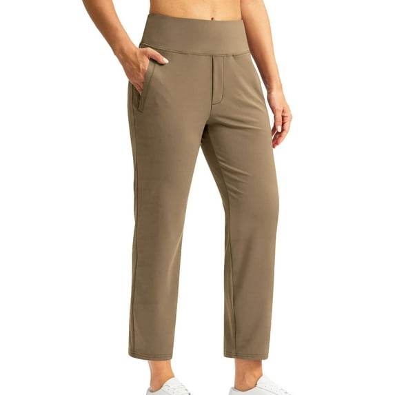 RYRJJ Women's Cropped Pants with Pockets High Waisted Stretch Ankle Slacks Pants for Women Golf Casual Travel Athletic Work Trousers(Khaki,S)