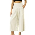 thumbnail image 1 of RYRJJ Women's Culottes Linen Cropped Wide Leg Pants Pleated Elastic High Waist Casual Palazzo Trousers with Pockets(Beige,XXL), 1 of 3