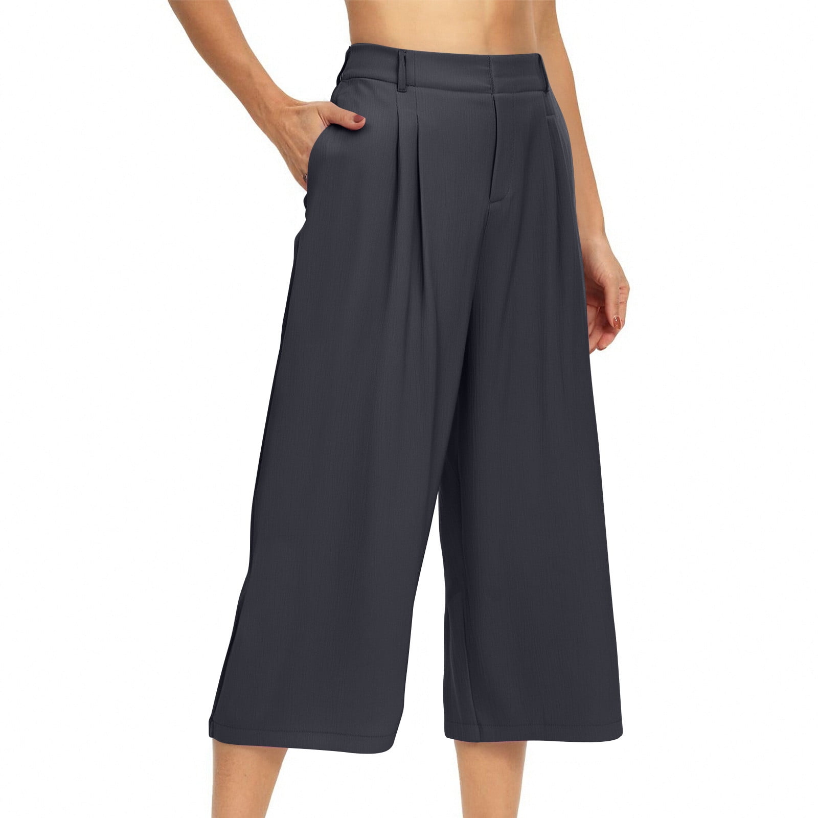 RYRJJ Women's Culottes Linen Cropped Wide Leg Pants Pleated