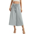 thumbnail image 1 of RYRJJ Women's Culottes Linen Cropped Wide Leg Pants Pleated Elastic High Waist Casual Palazzo Trousers with Pockets(Gray,XL), 1 of 4