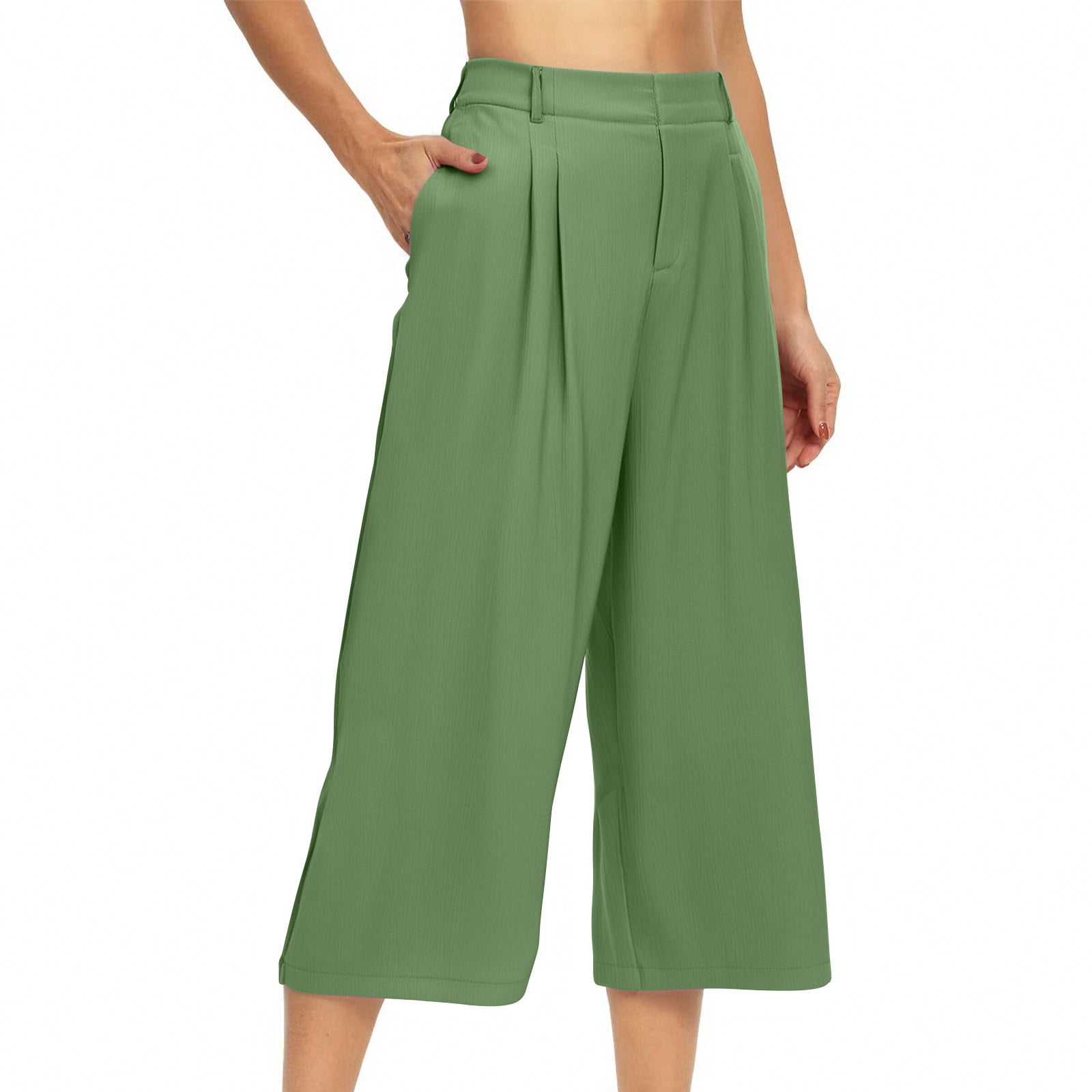 RYRJJ Women's Culottes Linen Cropped Wide Leg Pants Pleated