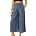 thumbnail image 1 of RYRJJ Women's Culottes Linen Cropped Wide Leg Pants Pleated Elastic High Waist Casual Palazzo Trousers with Pockets(Light Blue,L), 1 of 4