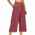 thumbnail image 1 of RYRJJ Women's Culottes Linen Cropped Wide Leg Pants Pleated Elastic High Waist Casual Palazzo Trousers with Pockets(Watermelon Red,XL), 1 of 7