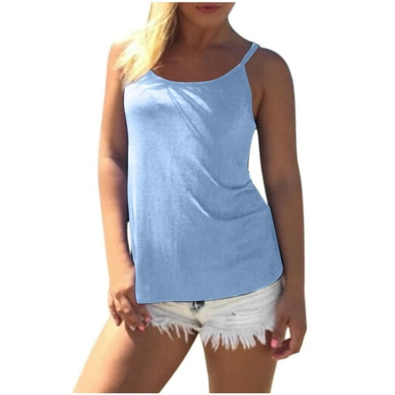 RYRJJ Women's Cute Criss Cross Back Tank Tops Casual Spaghetti Strap Sleeveless Loose Hollow Out Camisole Shirt Sky Blue XL