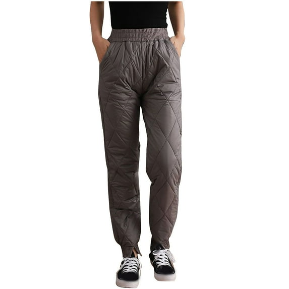 RYRJJ Women's Down Pants Classic Elastic High Waist Quilted Padded Tapered Leg Warm Pants Winter Outdoor Lightweight Puffer Ski Snow Trousers(Gray,L)