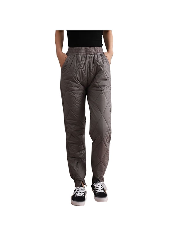 Women's Down Pants Classic Elastic High Waist Quilted Padded Tapered Leg Warm Pants Winter Outdoor Lightweight Puffer Ski Snow Trousers(Gray,M)