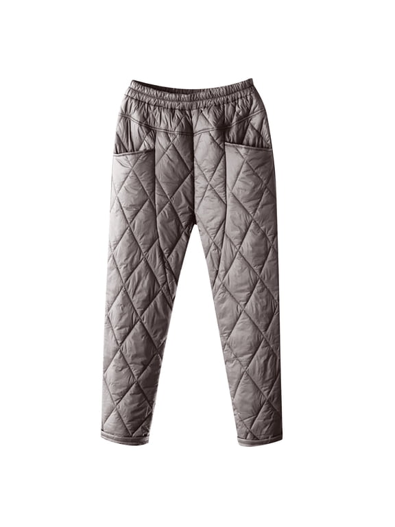 Women's Down Pants Winter Windproof Warm Puffer Pants Outdoor Ski Snow Pants High Waist Casual Quilted Padded Trousers(Gray,L)