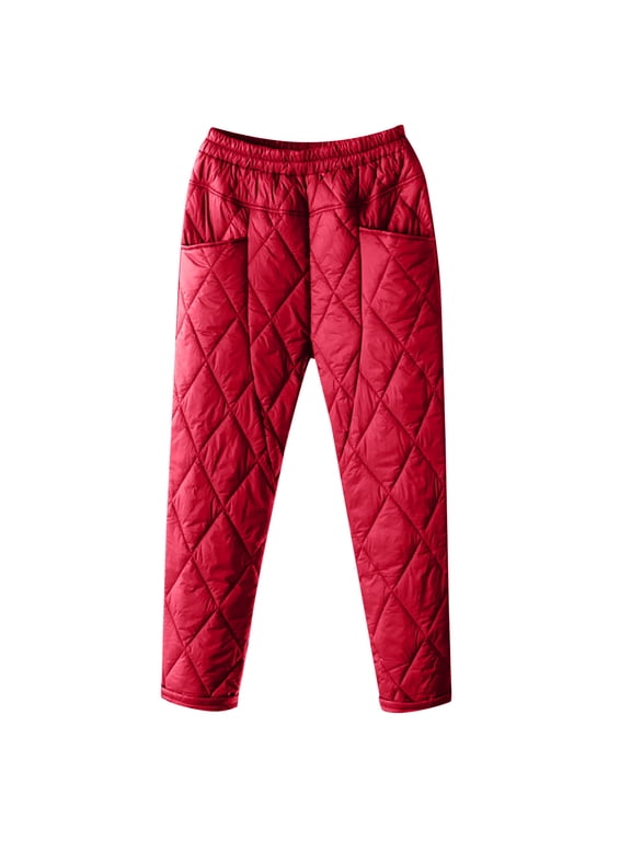 Women's Down Pants Winter Windproof Warm Puffer Pants Outdoor Ski Snow Pants High Waist Casual Quilted Padded Trousers(Red,L)