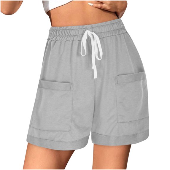 RYRJJ Women's Drawstring Sweat Shorts High Waisted Summer Loose Comfy Workout Lounge Shorts with Pockets(Gray,M)