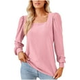 thumbnail image 1 of RYRJJ Women's Dressy Casual Long Sleeve Blouse Puff Sleeve Pure Lace Tunic Tops for Leggings Fall Square Neck Loose Fit T Shirts(Pink,XL), 1 of 4