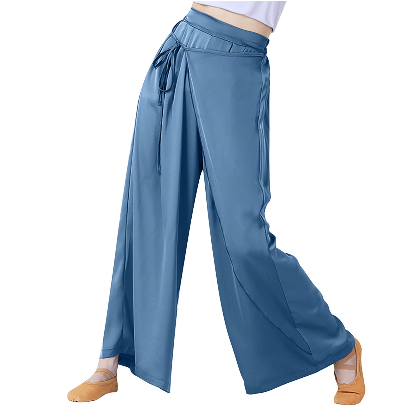 RYRJJ Women's Elegant Palazzo Wide Leg Dance Pants Loose High Waisted
