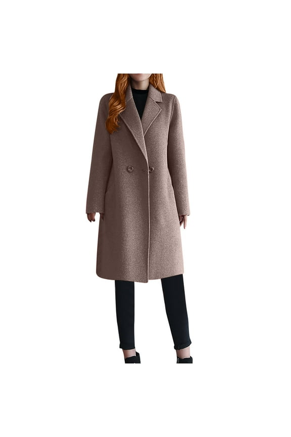 Women's Elegant Winter Wool Dress Coat Classic Notch Collar Double Breasted Pea Coat Long Trench Coat Outwear(Coffee,M)