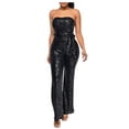 thumbnail image 1 of RYRJJ Women's Evening Sparkly Jumpsuits Off Shoulder Sleeveless Party Sequins Rompers High Waisted Wide Leg Pants with Belt(Black,3XL), 1 of 6