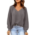 thumbnail image 1 of RYRJJ Women's Fall Oversized Sweatshirt Casual Waffle Knit Long Sleeve V-Neck Pullover Lightweight Tunic Tops(Gray,S), 1 of 6