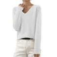 thumbnail image 1 of RYRJJ Women's Fall Sweaters Long Sleeve V Neck Ribbed Knit Loose Fit Casual Soft Pullover Sweater Base Layer Shirt Tops(White,XXL), 1 of 5