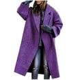 thumbnail image 1 of RYRJJ Women's Fall Winter Pea Coat Oversized Notched Collar Overcoats Woolen Open Front Button Down Long Trench Coat(Purple,4XL), 1 of 6