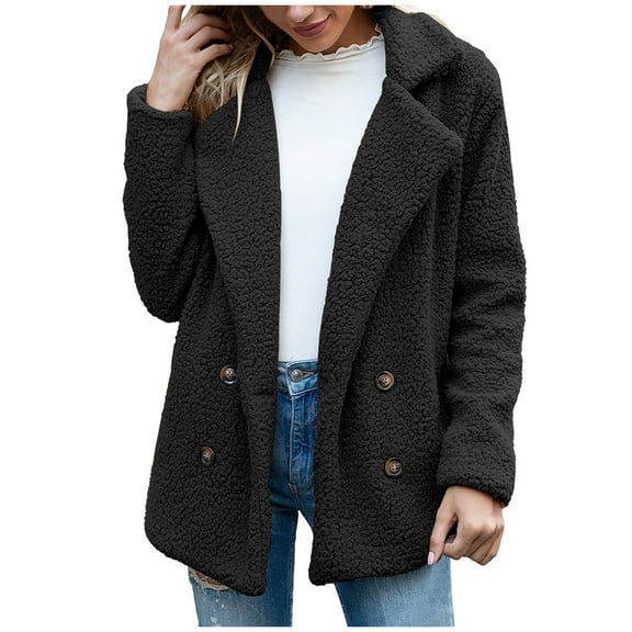 RYRJJ Women's Fashion Winter Coat Long Sleeve Lapel Zip Up Fuzzy Fleece Sherpa Oversized Shacket Jacket Outweat with Pockets Plus Size(Black,5XL)