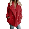 thumbnail image 1 of RYRJJ Women's Fashion Winter Coat Long Sleeve Lapel Zip Up Fuzzy Fleece Sherpa Oversized Shacket Jacket Outweat with Pockets Plus Size(Red,S), 1 of 7