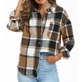 thumbnail image 1 of RYRJJ Women's Flannel Plaid Shirts Button Down Long Sleeve Soft Flannel Shacket Jacket Loose Fit Fall Casual Coats Tops with Pocket(Brown,XL), 1 of 3