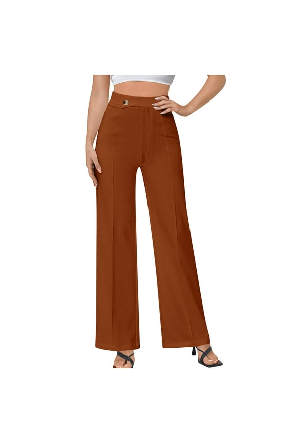 Women's Flare Dress Pants High Waisted Business Work Slacks Trousers Long Straight Leg Bootcut Suit Pants(Brown,L)