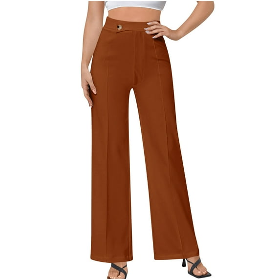 RYRJJ Women's Flare Dress Pants High Waisted Business Work Slacks Trousers Long Straight Leg Bootcut Suit Pants(Brown,XL)