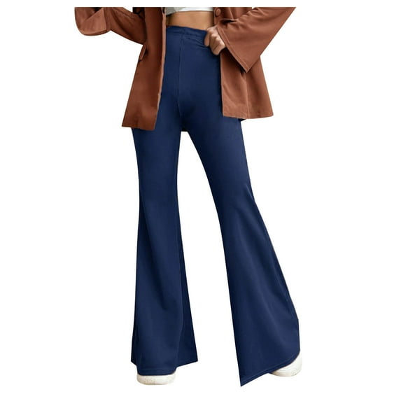 RYRJJ Women's Flare Yoga Dress Pants High Waisted Pull On Stretchy Work Slacks Pants Wide Leg Bootcut Trousers for Business Office with Pockets(Dark Blue,XXL)