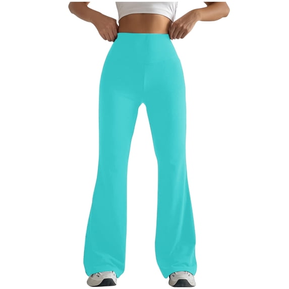 RYRJJ Women's Flared Pants High Waisted Yoga Leggings Stretchy Bell Buttom Wide Leg Butt Lifting Workout Athletic Leggings(Mint Green,XL)