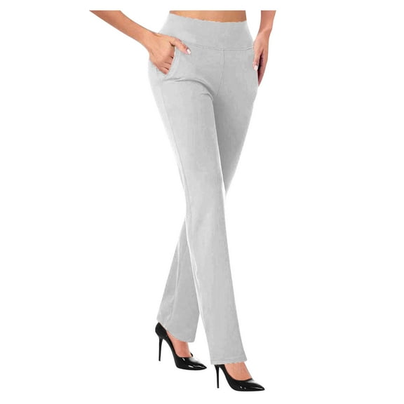 RYRJJ Women's Flared Yoga Dress Pants Stretchy Work Slacks Business Casual Straight Leg Bootcut Pull on Trousers with Pockets(White,S)