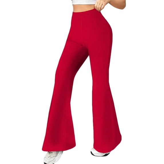 RYRJJ Women's Flared Yoga Pants Bootcut Bell Bottom Leggings Stretchy High Waisted Tummy Control Athletic Workout Pants(Red;L)