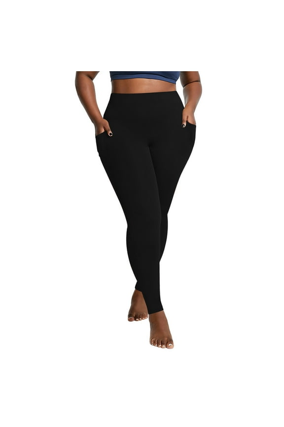 Women's Fleece Lined Leggings Thermal Warm Winter Tights High Waisted Yoga Pants Cold Weather with Pockets Plus Size(Black,XL)