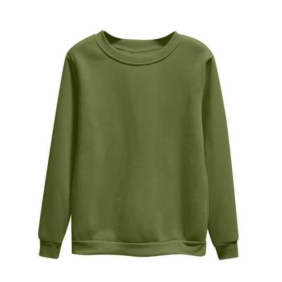 RYRJJ Women's Fleece Lined Sweatshirt Lightweight Crewneck Pullover Fall Casual Long Sleeve Warm Tops Solid Color Basic Sweatshirts(Army Green,L)