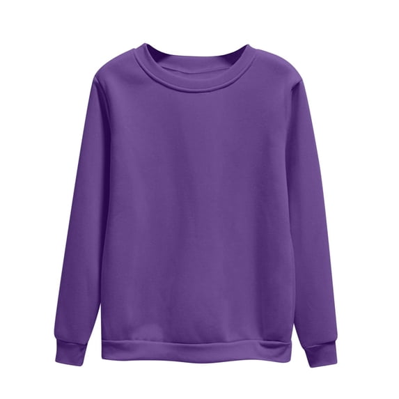 RYRJJ Women's Fleece Lined Sweatshirt Lightweight Crewneck Pullover Fall Casual Long Sleeve Warm Tops Solid Color Basic Sweatshirts(Purple,M)
